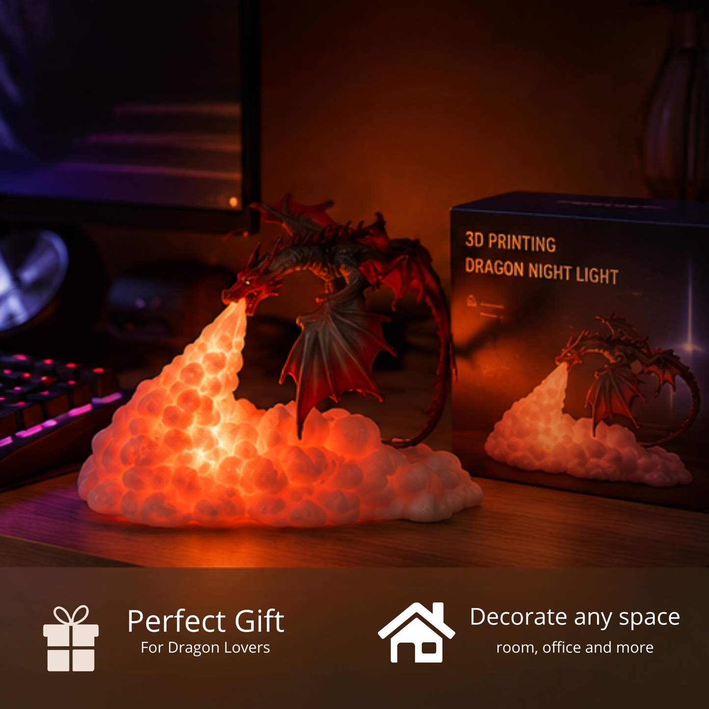 Lámpara Dragón de Fuego 3D — Edición Coleccionista Lumicraft